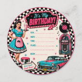 Invitation d'anniversaire disque vinyle rétro anné (Dos)