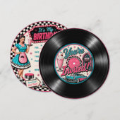 Invitation d'anniversaire disque vinyle rétro anné (Devant / Derrière)