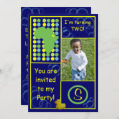 Invitation d'anniversaire - Dk. Bulles bleues/jaun (Devant / Derrière)