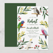 Invitation d'anniversaire d'oiseaux australiens (Devant / Derrière)
