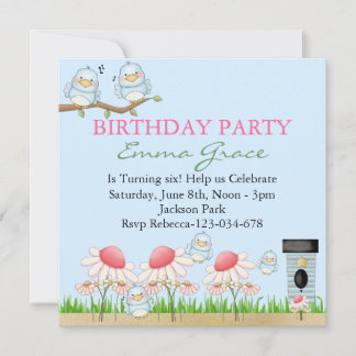 Invitation d'anniversaire d'oiseaux bleus