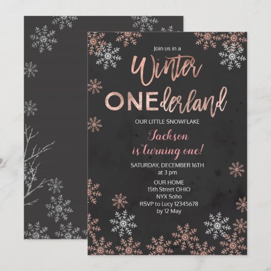 Invitation d'anniversaire d'Onederland d'hiver (Devant / Derrière)
