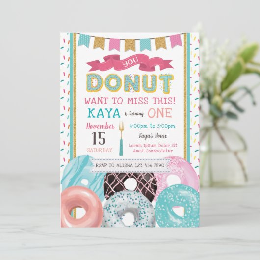 Invitation d'anniversaire Donut (Debout devant)