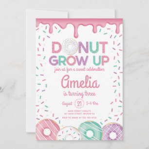 Invitation d'anniversaire Donut Grow Up fille rose