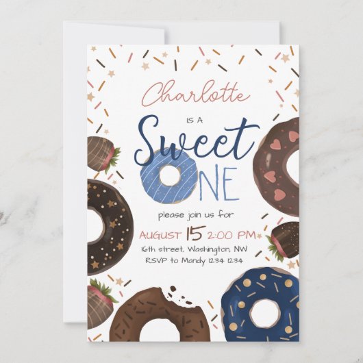Invitation d'anniversaire Donut Sweet One (Devant)