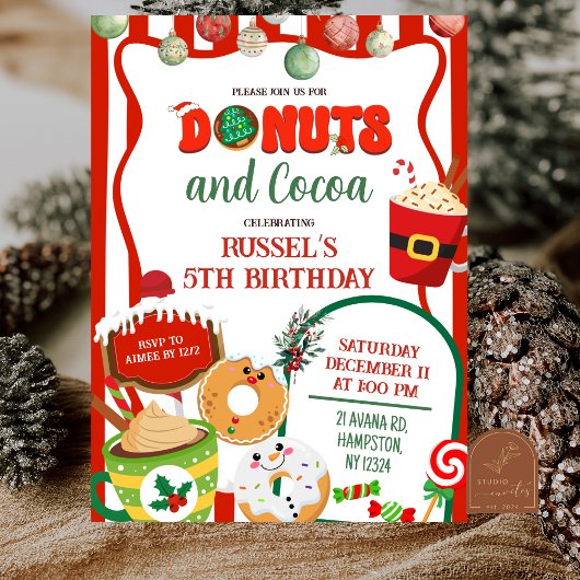 Invitation d'anniversaire Donuts et Cocoa verts et