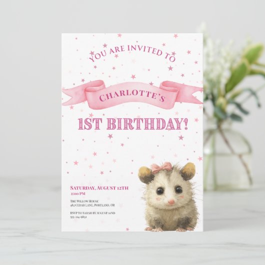 Invitation d'anniversaire d'opossum • 1er annivers (Debout devant)