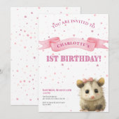 Invitation d'anniversaire d'opossum • 1er annivers (Devant / Derrière)