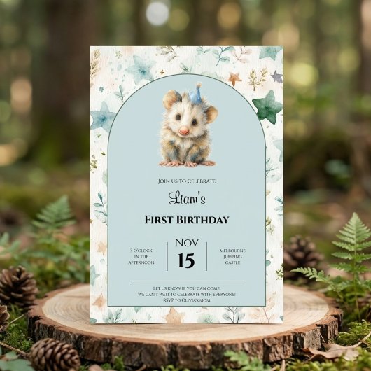 Invitation d'anniversaire d'opossum • Fête mignonn