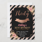 Invitation d'anniversaire d'or de rose de noir (Devant)