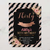 Invitation d'anniversaire d'or de rose de noir (Devant / Derrière)