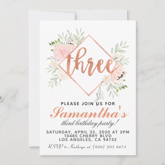 Invitation d'anniversaire d'or du 3e Rose (Devant)