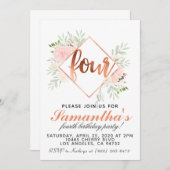 Invitation d'anniversaire d'or du 4e Rose (Devant / Derrière)