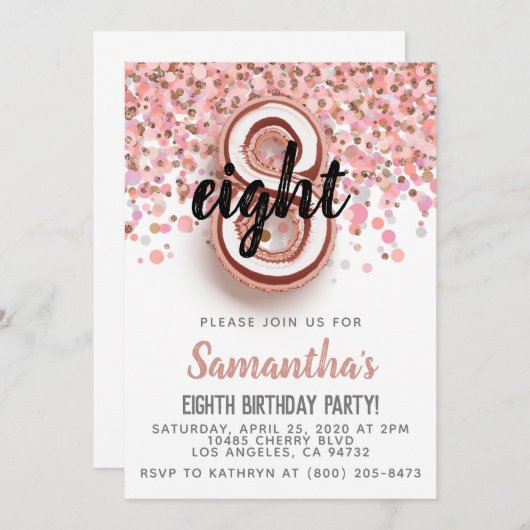 Invitation d'anniversaire d'or du 8e Rose (Devant / Derrière)