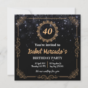 Invitation d'anniversaire d'or noir de luxe person