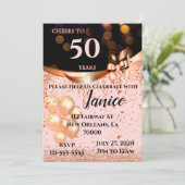 Invitation d'anniversaire d'or noir et Rose (Debout devant)