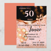 Invitation d'anniversaire d'or noir et Rose (Devant / Derrière)