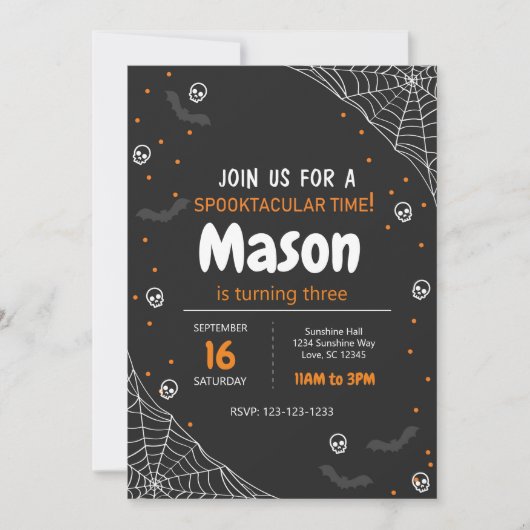 Invitation d'anniversaire d'Orange Spider Web Hall (Devant)