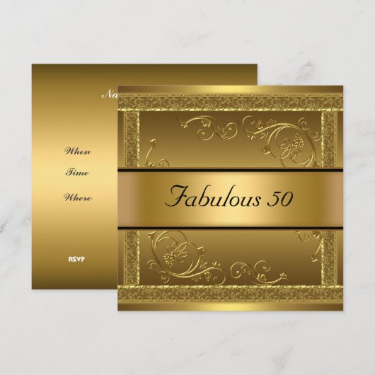 Invitation d'anniversaire dorée pour une fête fabu (Devant / Derrière)