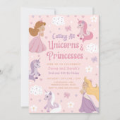 Invitation d'anniversaire double Princesse. Unicor (Devant)