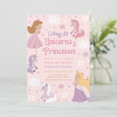 Invitation d'anniversaire double Princesse. Unicor (Debout devant)