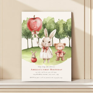 Invitation d'anniversaire douce 1ère lapin pomme