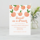 Invitation d'anniversaire Douce comme une Pêche (Debout devant)