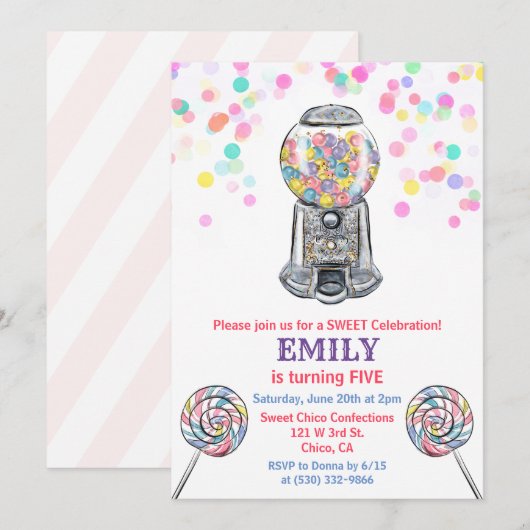 Invitation d'anniversaire douce confiserie Gumball (Devant / Derrière)