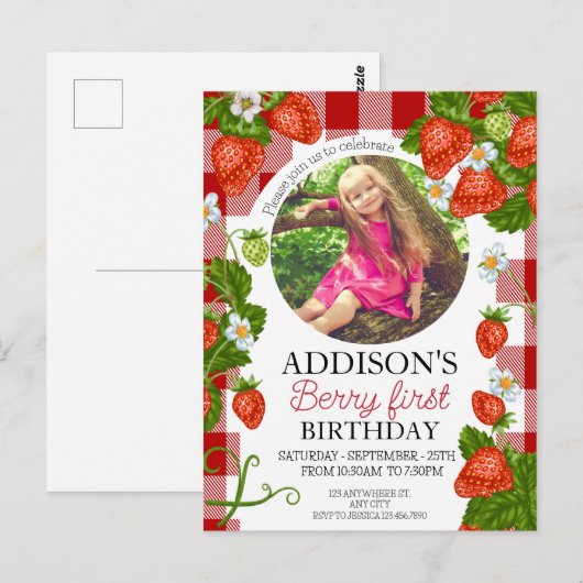 Invitation d'anniversaire douce et mignonne avec d (Devant / Derrière)