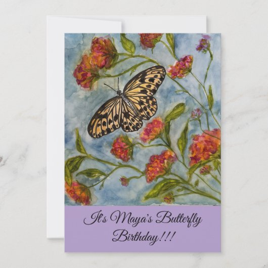 Invitation d'anniversaire douce papillon pour fill (Devant)