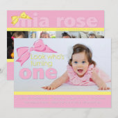 Invitation d'anniversaire douce rose et jaune (Devant / Derrière)