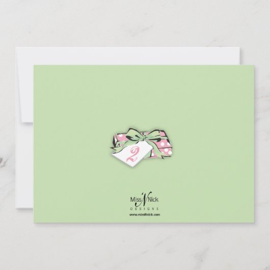 Invitation d'anniversaire douce rose et verte (Dos)