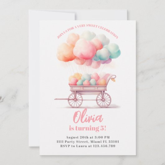 Invitation d'anniversaire douceurs de barbe à papa (Devant)
