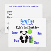 Invitation d'anniversaire d'ours panda (Devant / Derrière)