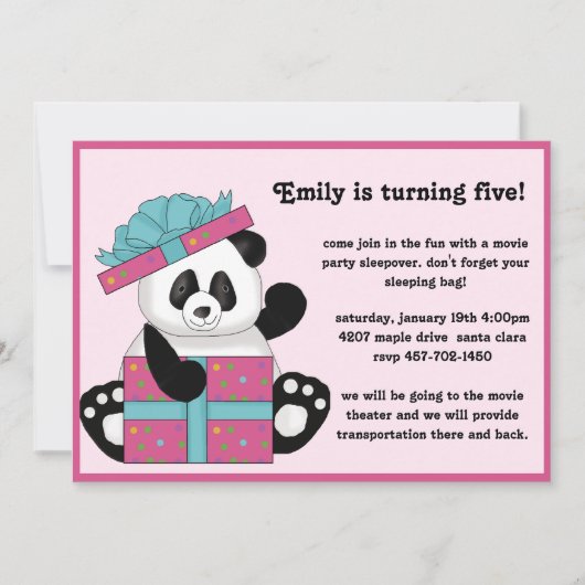Invitation d'anniversaire d'ours panda (Devant)