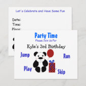 Invitation d'anniversaire d'ours panda (Devant / Derrière)