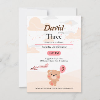 Invitation d'anniversaire d'ours personnalisée pou