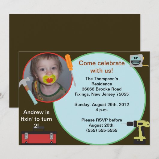 Invitation d'anniversaire d'outil (Devant / Derrière)