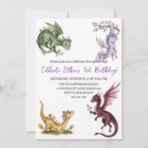 Invitation d'anniversaire dragon aquarelle