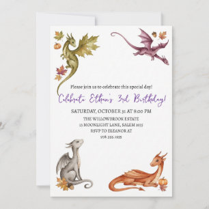 Invitation d'anniversaire dragon aquarelle