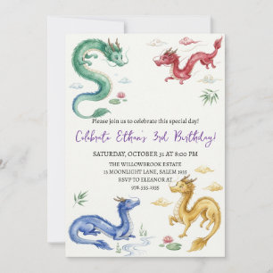 Invitation d'anniversaire dragon aquarelle