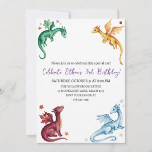 Invitation d'anniversaire dragon aquarelle