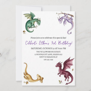 Invitation d'anniversaire dragon aquarelle