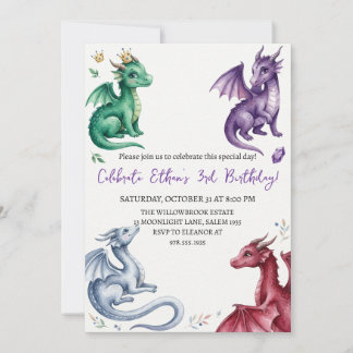 Invitation d'anniversaire dragon aquarelle