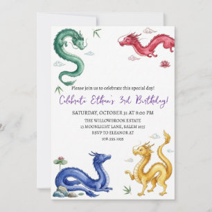 Invitation d'anniversaire dragon aquarelle