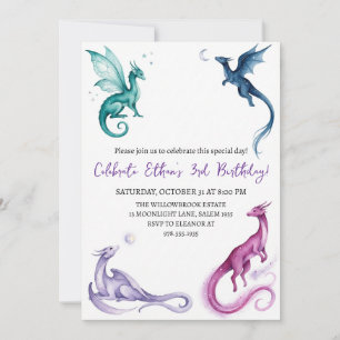 Invitation d'anniversaire dragon aquarelle