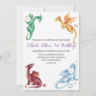 Invitation d'anniversaire dragon aquarelle