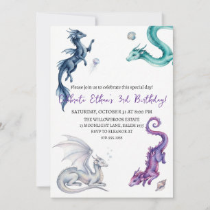 Invitation d'anniversaire dragon aquarelle