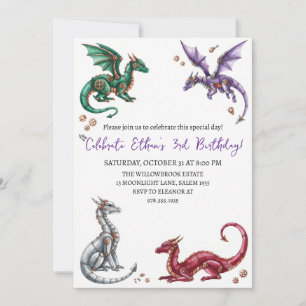 Invitation d'anniversaire dragon aquarelle