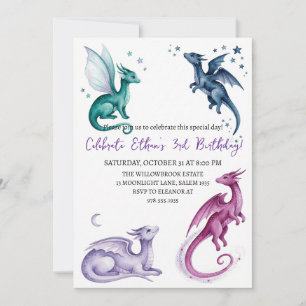 Invitation d'anniversaire dragon aquarelle